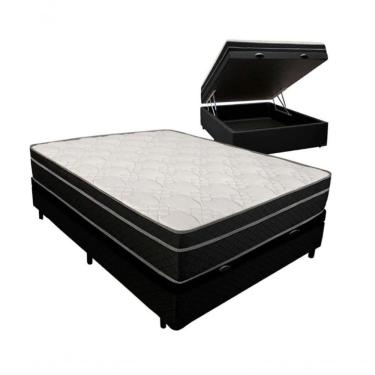 Imagem de Cama Box Baú Viúva 128 Tecido Preto Com Colchão Paris De Molas Preto 67x128x188