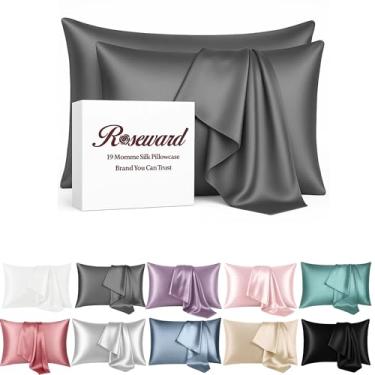 Imagem de Capas de almofada 100% seda amoreira para cabelo e rosto feitas nos EUA - fronha de seda real - 6A grau 19 Momme seda pura orgânica, fecho de zíper, antirugas, anti-acne (embalagem com 2 cinza ardósia