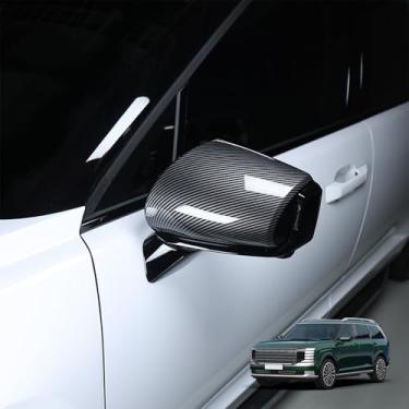 Imagem de Capa de espelho compatível com Hyundai Palisade 2026 Acessórios externos automotivos capas laterais de tampa de espelho retrovisor brilhante (padrão de fibra de carbono)