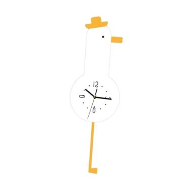 Imagem de Generic Relógio de parede em forma de pintinho com pêndulo oscilante, mecanismo silencioso, em acrílico, ideal para casa de campo, escritório, hotel, Boné Amarelo