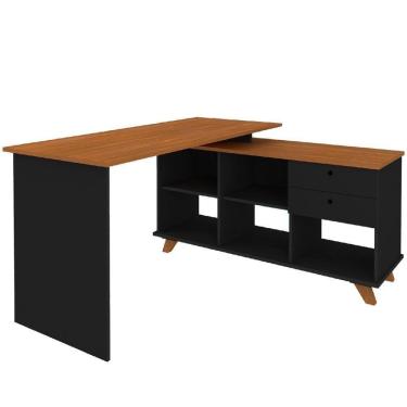 Imagem de Mesa Para Escritório Home Office Escrivaninha Gold A02 Freijó Preto - Lyam Decor