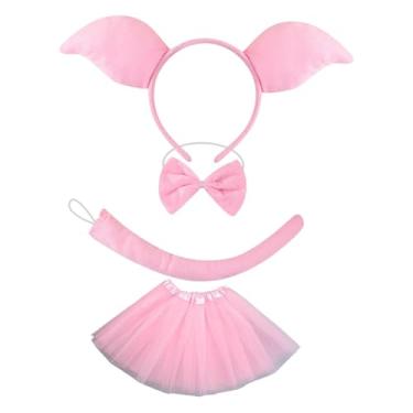 Imagem de UGPLM Fantasia de Porco - Conjunto com Orelhas e Tiara para Festas e Bailes de Máscaras, Sem Nariz