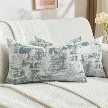 Imagem de FUTEI Conjunto de 2 capas de almofada decorativas brancas azul-petróleo 30 x 50 cm, jacquard de caxemira sintética macia - fronha texturizada e aconchegante, decoração de casa moderna para sofá-cama