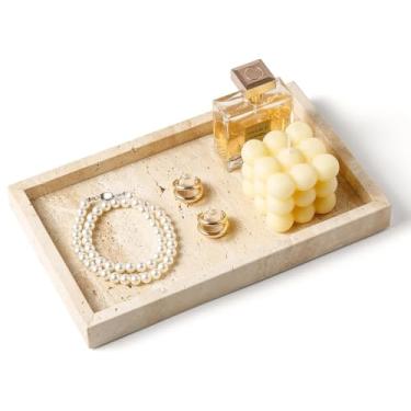 Imagem de Kesoniku Bandeja de mármore natural africano, mesa de centro de 30 x 19,8 cm, bandeja decorativa para joias, relógio, perfume, pedra de mármore genuína retangular para quarto/banheiro/bancada de