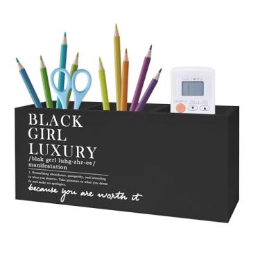 Imagem de Exqcom Porta-lápis de caneta inspirador de luxo para meninas negras, acessórios de mesa, presentes para mulheres negras, afro-americanas, afirmações positivas, porta-canetas, organizador para