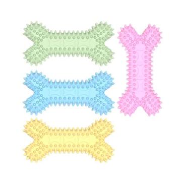 Imagem de IGYYO Pacote com 4 brinquedos de mastigar para cães, escova de dentes, brinquedos de mastigar com pequenos sulcos, brinquedos interativos de dentição para filhotes, cães pequenos e médios