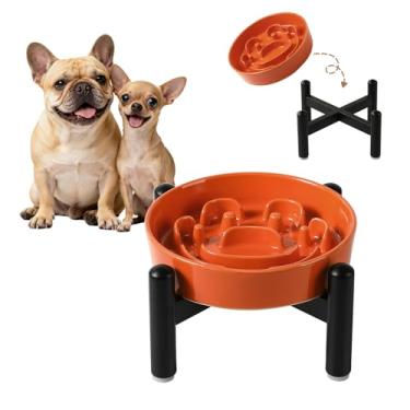 Imagem de Tigela de alimentação lenta elevada para cães – Tigela de ração para cães labirinto de cerâmica com suporte inoxidável – Alimentador lento elevado para raças pequenas para controlar a velocidade de