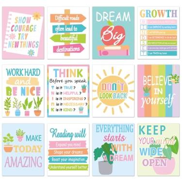 Imagem de 12 peças de pôsteres motivacionais para mentalidade de crescimento em sala de aula, arte de parede educacional para professores, decoração de parede de ensino fundamental e médio (planta)