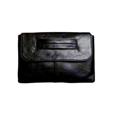 Imagem de QWINEE Bolsa feminina de couro PU grande envelope para noite bolsa transversal com aba, Preto, one_size