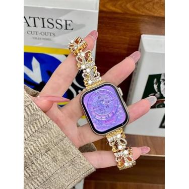 Imagem de Pulseira de relógio com pingente de coração de coroa compatível com Apple Watch Ultra 3 2, SE 3, séries 11, 10, 9, 8, 7, 6 e 5, Dourado, 38/40/41/42mm(S10/S11)