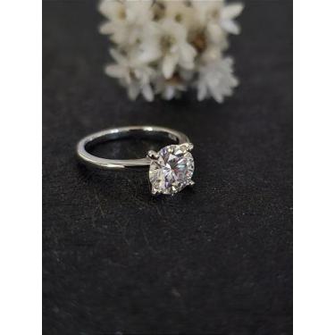 Imagem de Anel Solitário Moissanite 8mm/2,0ct em Prata 925 com Banho de Ródio - 