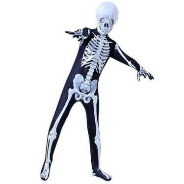 Imagem de OTUIZEM Skeleton Costume Bodysuit,Halloween Scary Costume for Boys,Hooded Skeleton Jumpsuit with Mask for Kid Boy Girls