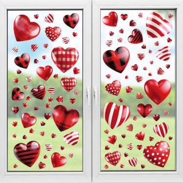 Imagem de Adesivos de janela de coração para janela de dia dos namorados para janelas de porta de vidro, decalques grandes de dupla face, decoração de festa de casamento, vermelho rosa, romântico, casa