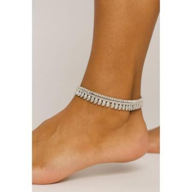 Imagem de Tornozeleira Indiana Prateada com Detalhes Brilhantes, Acessório de Tornozelo Estilo Boho