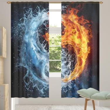 Imagem de 2 conjuntos de painéis cortinas transparentes de fogo de água psicodélico, cortinas transparentes arejadas com filtro leve, painéis de cortina de porta e janela para sala de estar, quarto, jantar, 192