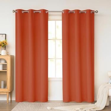 Imagem de KEQIAOSUOCAI Cortinas blackout laranja queimado 213 cm de comprimento para quarto de meninas, 2 painéis com ilhós, isolamento térmico, bloqueio de sol, cortinas para quarto de bebê, sala de estar 96