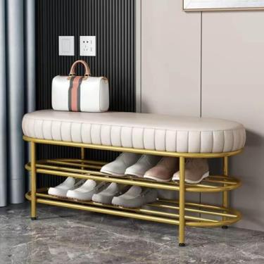 Imagem de Yadlan Banco estofado de veludo luxuoso banco de canto banco de canto multifunções sofá banco de sapato entrada banco de armazenamento para entradas/quartos PU bege 80 cm