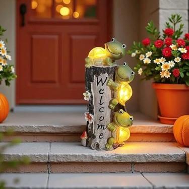 Imagem de Candeeiro de fonte de toco de tartarugas movidas a energia solar, estátua de jardim de tartarugas, decoração de fonte de toco, decoração de jardim ao ar livre para enfeites de gramado de pátio