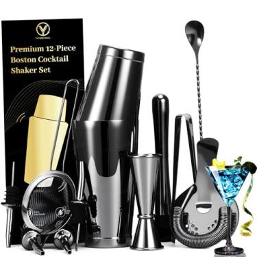 Imagem de YXT&BEYOND Premium Kit de Coctelera 12 Peças Preto - Aço Inoxidável Shaker Boston 550ml+850ml, Mixologia com Medidor Japonês e Crivo Hawthorne, Acessórios de Bartender Unissex, Presente de Natal