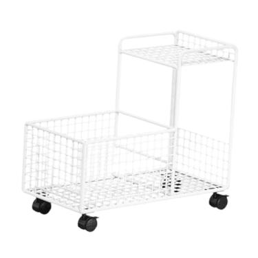 Imagem de IEUDNS Carrinho de utilidades sob a mesa Carrinho móvel com rodinhas Prateleira de canto para economia de espaço Prateleira móvel Cesta de armazenamento para, Camada Dupla Branca