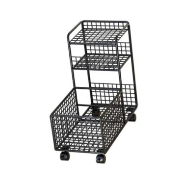 Imagem de Bothyi Carrinho de utilidades sob a mesa Carrinho móvel com rodinhas Cesta de armazenamento de metal leve Prateleira móvel para sala de estar Dormitório Casa, Preto Três Camadas