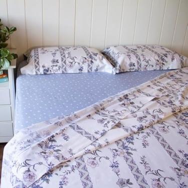 Imagem de Jogo de Lençol Floral Cinza e Azul 100% Algodão 200 Fios Fronha Bordada (lençol de elástico + sobre lençol + fronha(s)) (Solteiro)