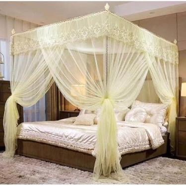Imagem de Mosquiteiro de Armação Casal Palácio – Completo com Estrutura, Renda Elegante e Proteção Contra Mosquitos(Amarelo)