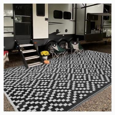 Imagem de SPXMQSS Tapete externo para pátios, tapete de plástico reversível resistente ao clima, tapete dobrável para acampamento, jardim, praia, piquenique B 152 x 244 cm