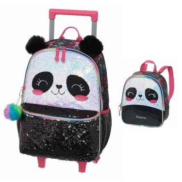 Imagem de Kit Mochila de Rodinhas Lancheira Pacific PackMe Panda Preto