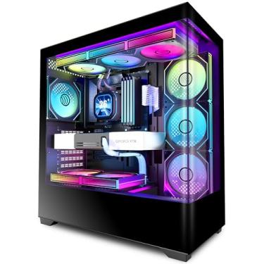 Imagem de KEDIERS Capa para PC ATX 7 PWM ARGB ventiladores pré-instalados, caixa de computador de torre média tipo C com vidro temperado duplo de visualização completa, capa para PC para jogos, preto, P4