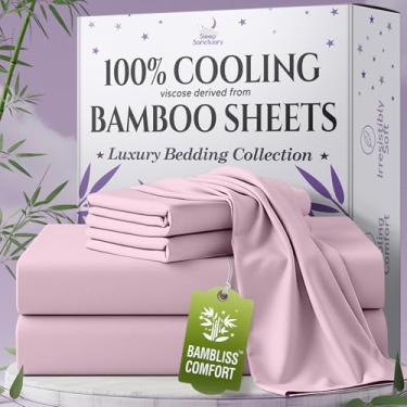 Imagem de SLEEP SANCTUARY Viscose 100% orgânica derivada de lençóis de bambu tamanho solteiro 4 peças - ultramacio e refrescante, bolso profundo de 43 cm, costura dupla, perfeito para quem dorme quente -