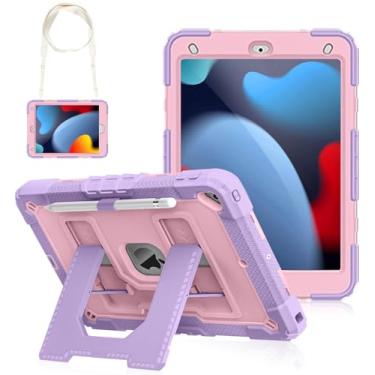 Imagem de DreamerX Capa para iPad 9ª/8ª/7ª geração (10,2 polegadas, 2021/2020/2019), capa protetora de grau militar resistente à prova de choque, suporte para lápis, alça de ombro para iPad 9/8/7 gerações, roxo