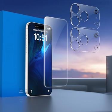 Imagem de [Pacote com 1 + 2] 1 pacote com protetor de tela + 2 protetores de lente de câmera para iPhone 17 Pro Max, cobertura total, dureza 9H, vidro temperado, transparente HD, resistente a arranhões