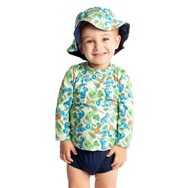 Imagem de Conjunto Praia Bebê e Infantil Proteção UV com Chapéu Dino Baby Marinho Diju-Masculino