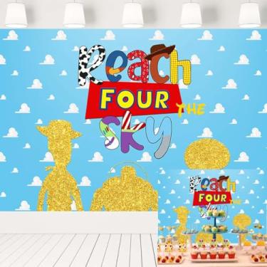 Imagem de Reach Four The Sky Backdrop Fundo Branco Nuvem Azul Gliiter Faixa de Brinquedo Dourado Decorações de Festa de Aniversário 2,1 x 1,5 m 32