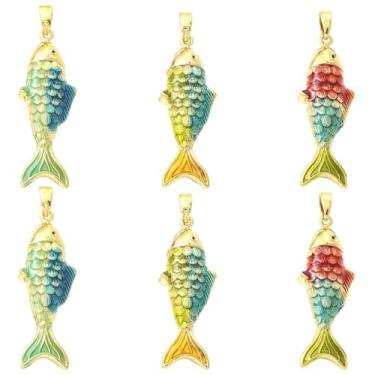 Imagem de UR URLIFEHALL 6 peças, 3 estilos, pingentes de peixe esmaltados de latão colorido em forma de animal marinho em forma de peixe para pulseira faça você mesmo, colar, brincos, fabricação de joias