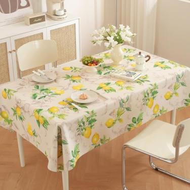 Imagem de TruDelve Toalha de mesa de vinil toalha de mesa de plástico retangular toalha de mesa ao ar livre capa de mesa de piquenique à prova d'água (137 cm x 272 cm, limão-1)