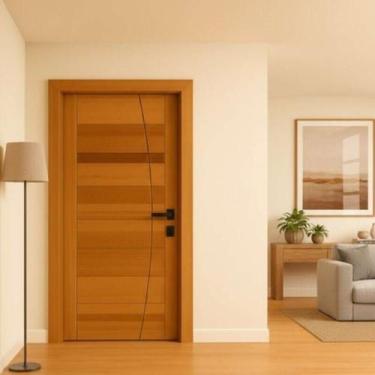 Imagem de Kit Porta Completa BBB Frisada em Arco 60x210cm Fechadura Preta em Mad