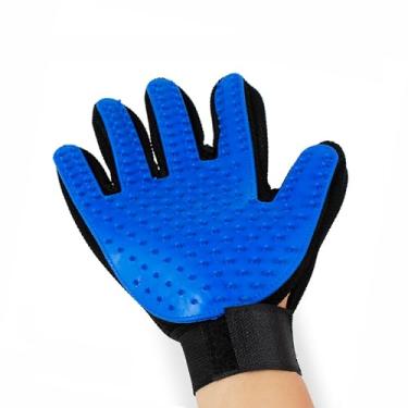 Imagem de TV Rubber Luva de remoção de pelos de animais de estimação para cães e gatos, mão direita | Pente de silicone para remoção de pelos soltos de gatos e cães, massagem e banho com fita mágica (azul)
