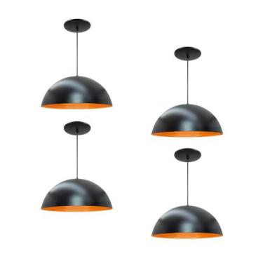Imagem de Kit 4 Luminária Pendente Meia Lua 40cm Com Interior Laranja Fiação 110