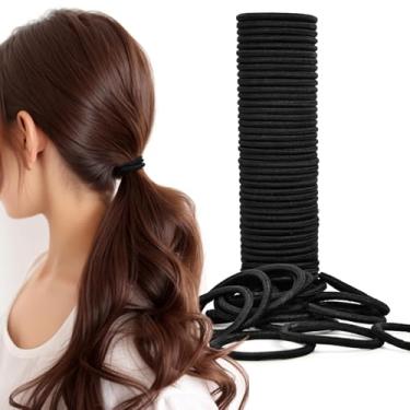 Imagem de 50 peças de laços de cabelo elásticos pretos para mulheres – faixas de borracha reutilizáveis e elásticos sem danos, suportes de rabo de cavalo macios e elásticos para tranças, ioga, academia