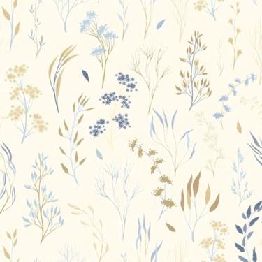 Imagem de Vinjiasin Papel de parede floral removível, papel de parede botânico, decoração autoadesiva para quarto e sala de estar, rolo de papel de parede de vinil impermeável, 44 cm x 199 cm