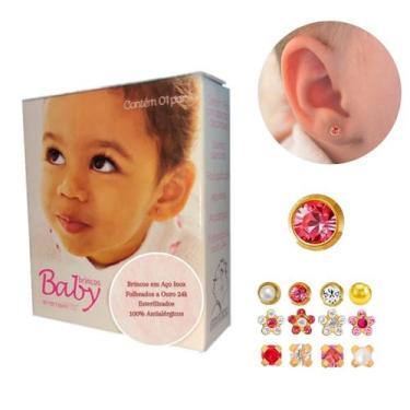 Imagem de Brincos Para Bebês E Crianças 100% Antialérgico Ouro 24k AT - Studex
