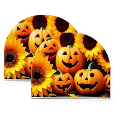 Imagem de Wassud Abóboras com porta-guardanapos de acrílico girassóis, dispensador de guardanapo de papel moderno em forma de U para mesa, cozinha, sala de jantar, bancada 2 peças (comporta 50-60 guardanapos)