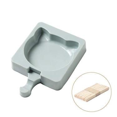 Imagem de Molde de silicone para picolé em formato de rosto de gato com 20 palitos reutilizáveis, sorveteira, cinza