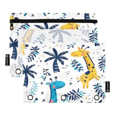 Imagem de Wassud Pastas de fichário, 3 furos, pastas de bolso, girafas e palmeiras, pasta organizadora de arquivos para escritório em casa, pacote com 2