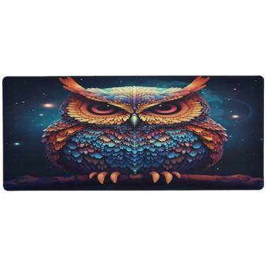Imagem de Wassud Mouse pad de coruja para jogos com base de borracha antiderrapante, mouse pad longo para teclado de computador com borda costurada, almofada grande impermeável para escritório, casa, 80 x 30 cm