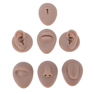 Imagem de TARSHYRY Conjunto de Modelos de Prática de Piercing Corporal de Silicone Macio de 7 Peças, Orelha Flexível, Olho, Nariz, Boca, Língua, Umbigo, Modelos de Simulação para Treinamento, (Marrom)