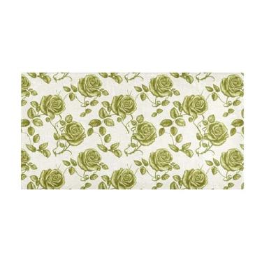 Imagem de Burbuja Tapete de corredor retrô rosas verdes de pelúcia antiderrapante tapete de cozinha suporte de borracha para corredor, quarto, sala de estar, decoração de entrada, lavável na máquina, 51 x 99 cm