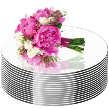 Imagem de Pacote com 18 bandejas redondas de espelho, peças centrais de acrílico sem vidro para mesas de casamento, placa de vela, espelhos circulares, azulejos de espelho de parede para centros de mesa